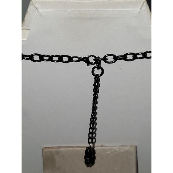 A Gunmetal Rhinestone Necklace Fringe Chain Butterfly Steampunk Boho Fairy Core - Picture 7 of 9